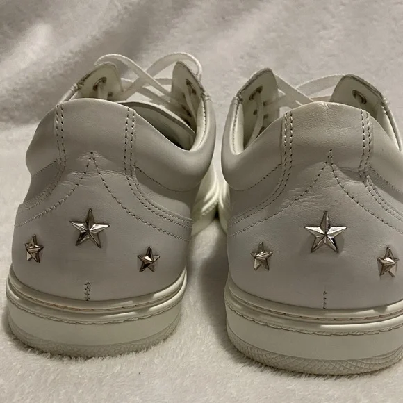 Jimmy Choo Off-White Leather Low-Top Sneakers with Silver Accents - Picture 3 of 11